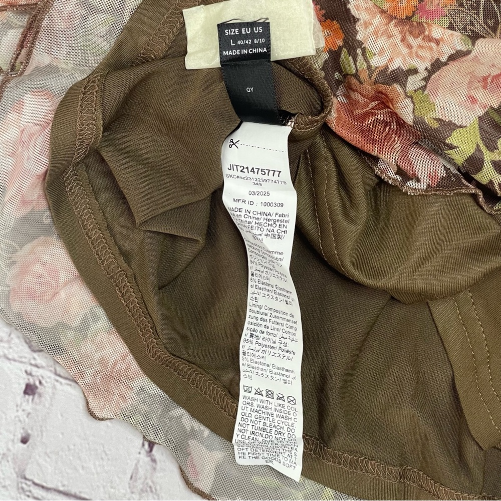 Vintage-Style Floral Mesh Mini Cami Dress - Lettuce Trim & Tiered Hem L - Picture 3 of 8